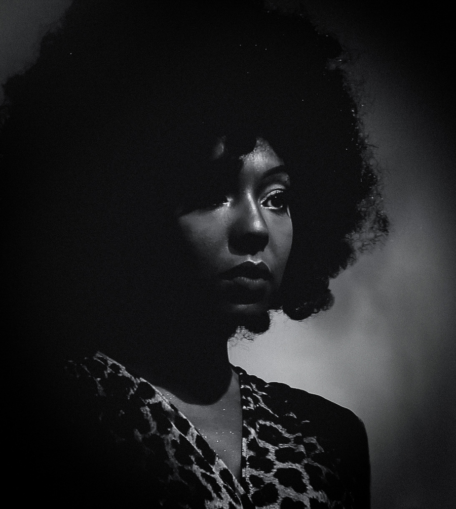 alexandra king black and white photograph of velvet ones with afro