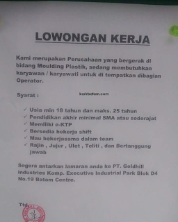 Lowongan Kerja PT. Goldhill Industries