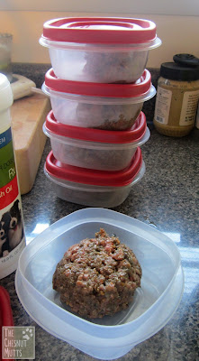 portioning out WellyChef dog food to freeze
