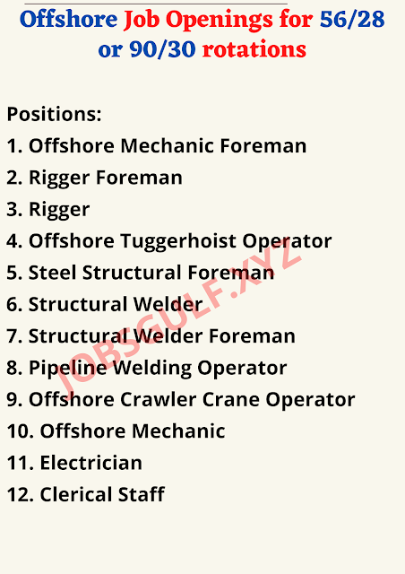 Offshore Job Openings for 56/28 or 90/30 rotations