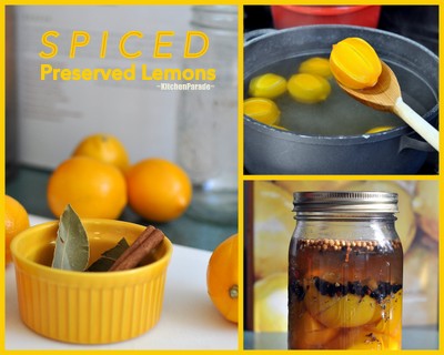 Spiced Preserved Lemons collage ♥ KitchenParade.com, just lemons, salt and pantry spices but so handy to have on hand.