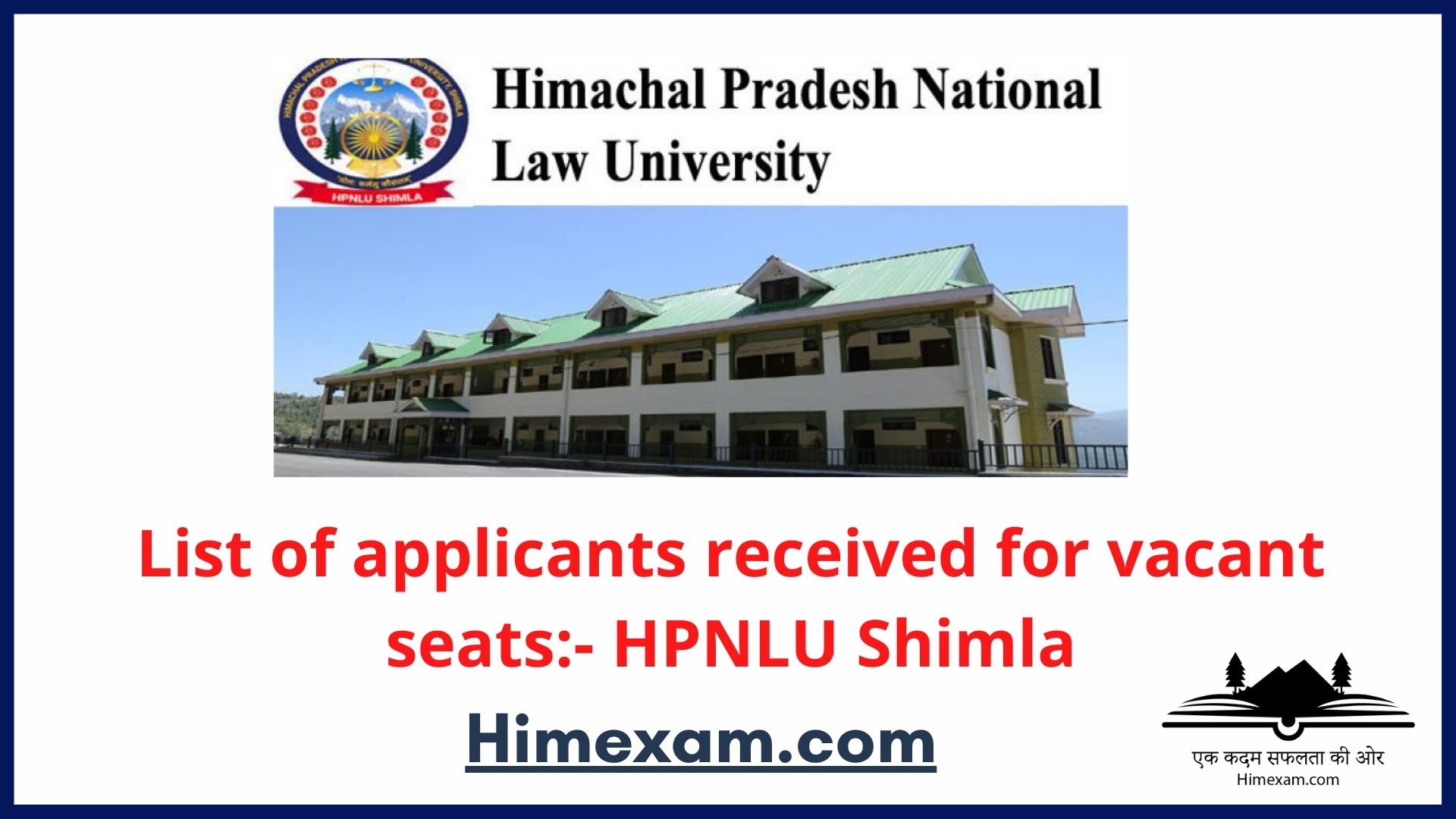 List of applicants received for vacant seats:- HPNLU Shimla