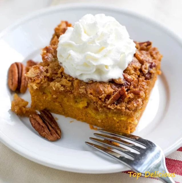 PORTION OF PUMPKIN DUMP CAKE WITH NUT