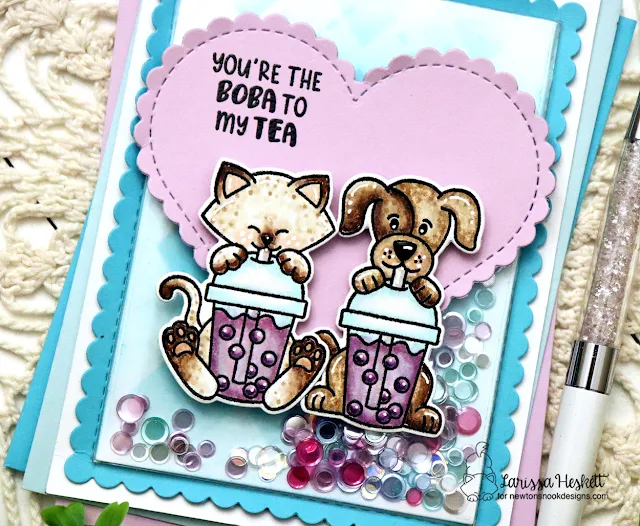 You're the Boba to my Tea Card created by Larissa Heskett for Newton's Nook Designs using the Newton's Bubble Tea Stamp Set, Puppy's Bubble Tea Stamp Set and coordinating Die Sets, Argyle Stencil Set, Frames & Flags Die Set and Heart Frames Die Set