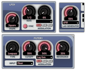 Filter modulated by a slewed Square LFO in Aspect