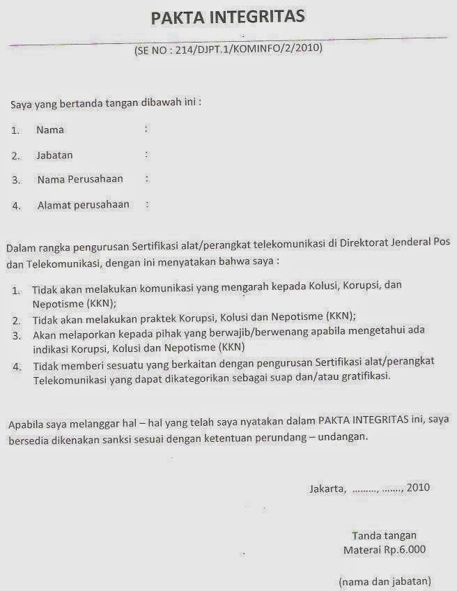 Contoh Pakta Integritas Karyawan Swasta Pencari Soal