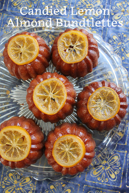 Food Lust People Love: These candied meyer lemon almond bundtlettes have the most wonderful lemon and almond flavor with a rich tender crumb. They bake up with a lovely golden exterior that I brush with lemon syrup for even more moisture and lemony flavor.