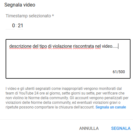 Descrizione dei problemi di violazionio presenti nel video e delle nostre motivazioni