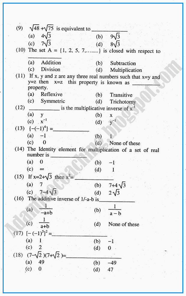 system-of-real-numbers-exponents-and-radicals-mcqs-mathematics-notes-for-class-10th