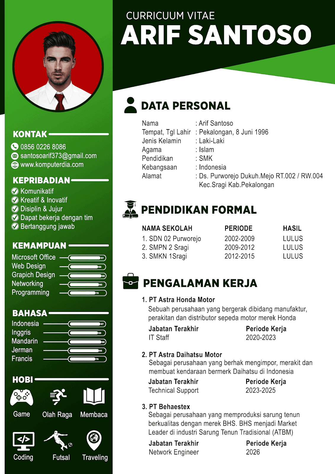 Contoh CV Lamaran Kerja Yang Baik dan Menarik - Design #25 - Mattemplate | Desain Maneh Alus