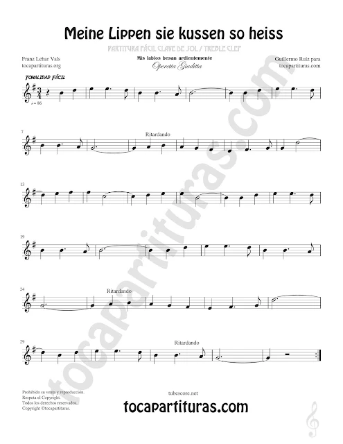  Flauta Travesera, flauta dulce y flauta de pico Partitura de Opera Meine Lippen sie kussen so heiss Sheet Music for Flute and Recorder Music Scores 