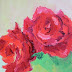 Red Roses in Green Vase, Floral Paintings by Arizona Artist Amy Whitehouse