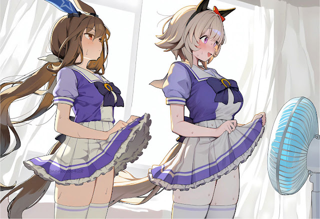 anime girls refreshing with a fan