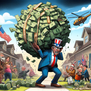 An editorial cartoon illustrating the burden of the national debt on American households image by Microsoft Bing Image Creator - https://www.bing.com/images/create/an-editorial-cartoon-illustrating-the-burden-of-th/1-65b084282cbf4b4280813ece1fa6d785?id=%2fOz1SXmFQeJqONrqP2AYFg%3d%3d&view=detailv2&idpp=genimg&noidpclose=1&FORM=SYDBIC