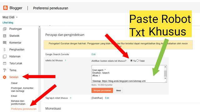 Setting Robot Txt Blogger