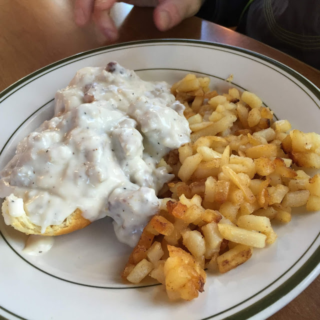 Farm Fresh Biscuits and Gravy and Hashbrowns at Double B Farm Country Store and Cafe in Beloit, Wisconsin