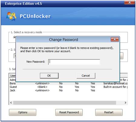 cara reset password windows dengan flashdisk dan software PCUnlocker 