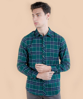 Fashion Man Long Sleeve Shirt Green Flanel