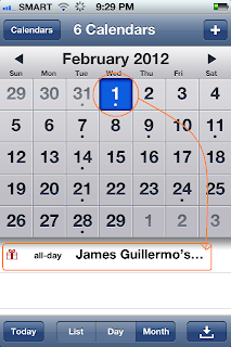 Birthday event in iPhone 4S Calendar.