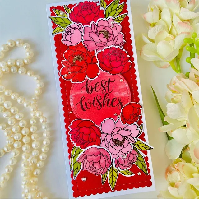 Sunny Studio Stamps: Pink Peonies Customer Card by Nikki