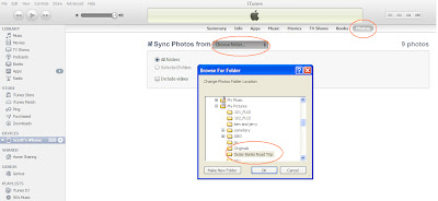 Screen shot of Photos tab in iTunes where the Sync Photos from option is available.