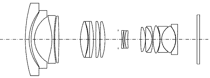 Оптическая схема для объектива 16-70mm f/4 для полного кадра из патента Tamron