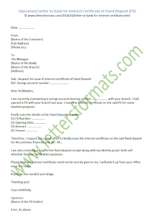 sample letter to bank for interest certificate