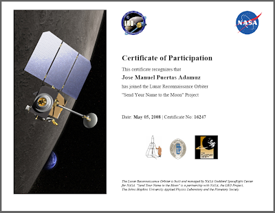 Certificado de participación 'Tu nombre a la Luna'