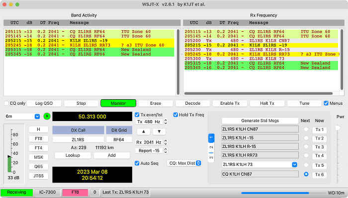 WSJT-X 6m QSO with ZL1RS