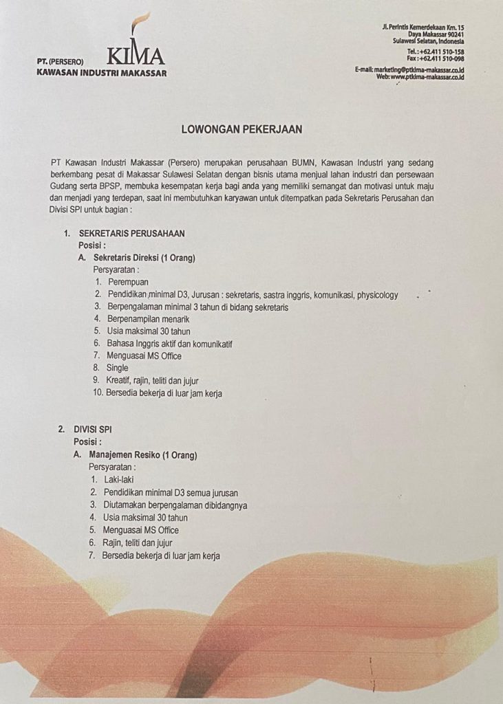 Lowongan Kerja BUMN PT KIMA (Persero) Bulan Agustus 2020