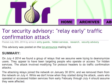 Tor security advisory: relay early traffic confirmation attack