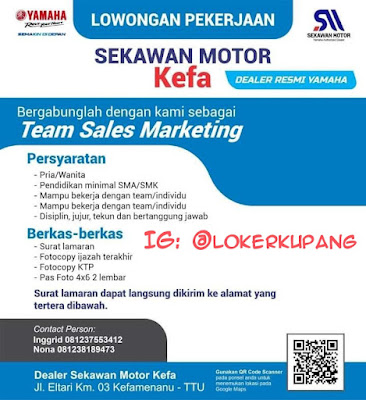 Lowongan Kerja Dealer Sekawan Motor Kefamenanu (Yamaha) Sebagai Team Sales Marketing