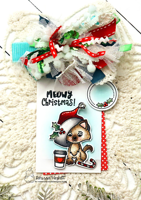 Meowy Christmas Gift Tag by Larissa Heskett for Newton's Nook Designs using A Kitten Christmas, Jolly Tags, Fancy Edges Tag Die Set, Christmas Time Paper Pad & Tags Times Two Die Set
