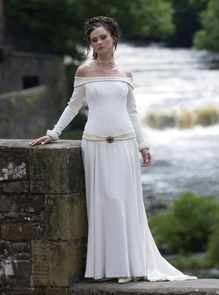 Ivory Off-the-Shoulder Celtic Medieval Wedding Dress