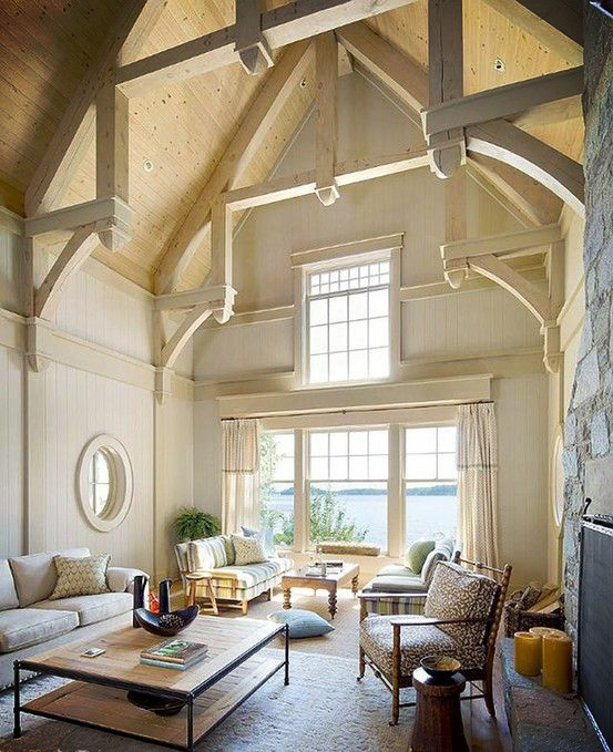 Home Decor  Ideas  Vaulted  ceilings  beams in open space 