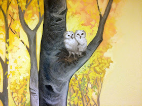 owl mural, barn owl painting, aspen mural, oregon mural, oregon muralist, owl flying mural