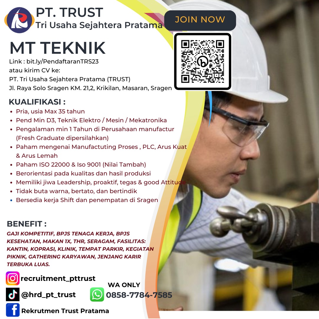 Loker Sragen di PT Tri Usaha Sejahtera Pratama Staff IT, SPV QC, dll