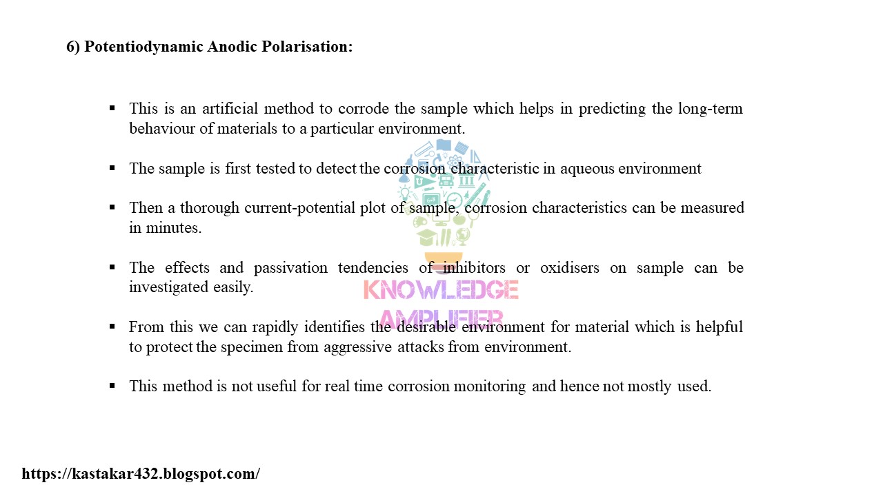 6) Potentiodynamic Anodic Polarisation:ADVANCED METHODS OF CORROSION MONITORING CORROSION MONITORING TECHNIQUES