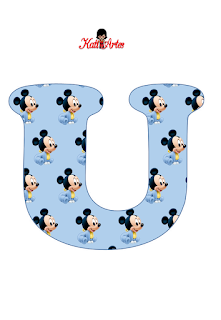 Alfabeto de Mickey Bebé en Fondo Celeste. 