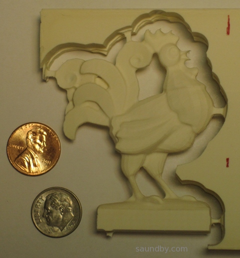 CNC 3D Rooster cut from Butter-Board using Cut3D and EMC2