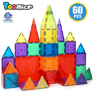 Taomics 60PCS Magnetic Building Blocks, Strong 3D Clear Tiles Children Educational Stacking Toys for Imagination Inspirational Spatial Thinking Development, Magnet Construction Blocks Playboards Set