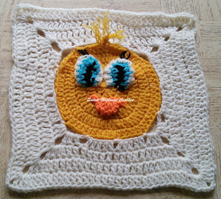 free crochet pattern, free crochet granny square pattern, free crochet mitered square pattern, free crochet Tweety bird pattern, free crochet Tweety bird granny square, Free crochet Tweety bird mitered granny square, crochet donation ideas, Project Chemo Crochet, Oswal Cashmilon, Pradhan stores,