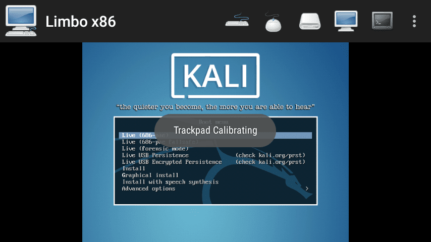 Running Kali Linux on limbo PC emulator