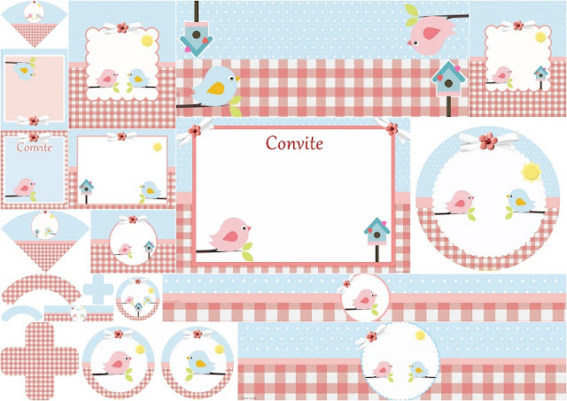 Birds in Pink and Light Blue Free Printable Kit for your Baby Celebrations.