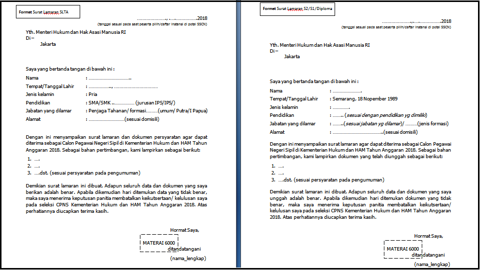 Format Surat Lamaran CPNS Kementerian Hukum dan HAM 2018 ...