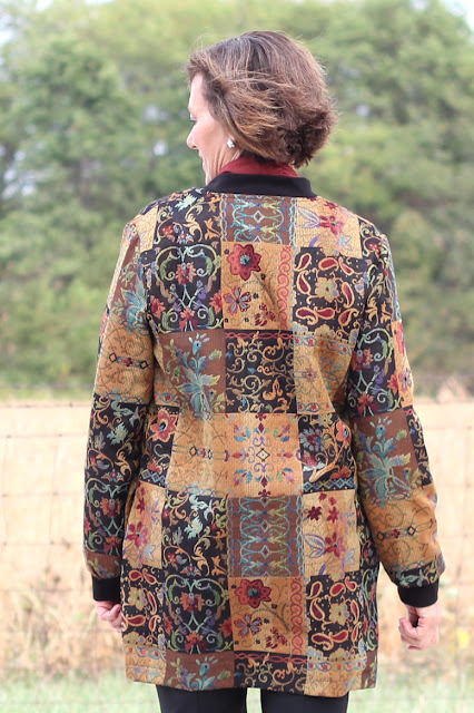 Style Maker Fabrics' Fall 2017 Style Tour - Patchwork Jacquard made into Vogue 9275 - back view