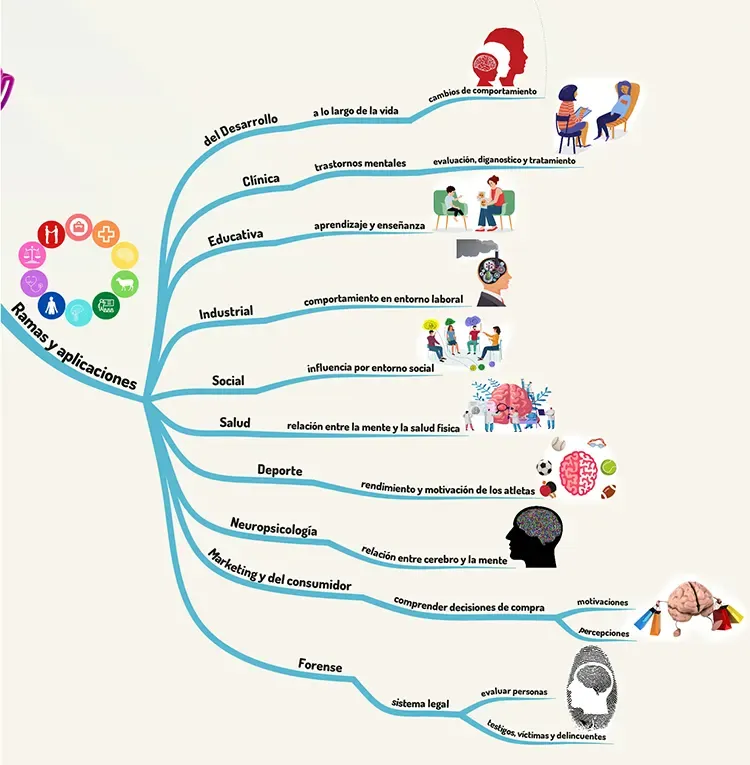 Segunda rama del Mapa mental ramas y aplicaciones de la Psicología