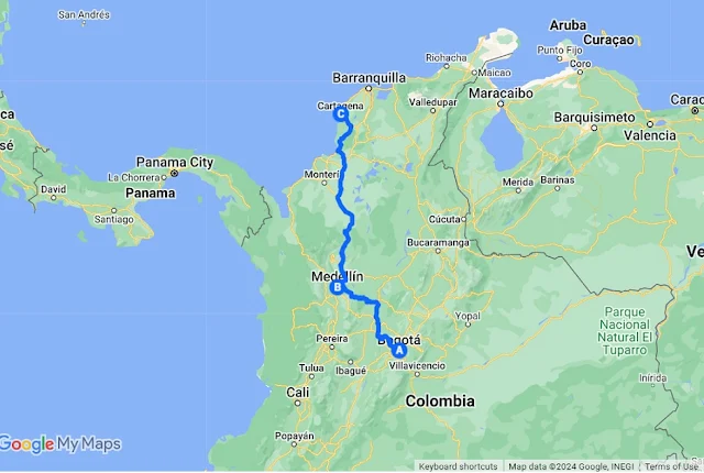 Colombia Itinerary Map