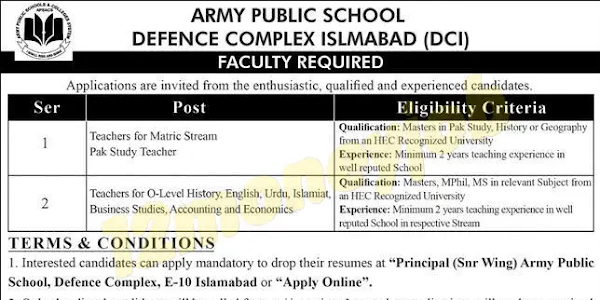 Latest Jobs 2023 in Army Public Schools & Colleges System