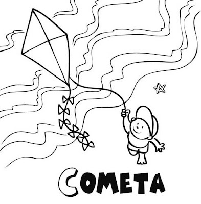 Dibujo de niño volando una cometa para colorear﻿